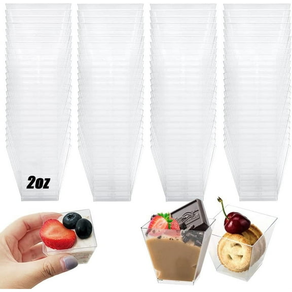 NOGIS 50 Pack 2oz/60ml Plastic Square Dessert Cups,Mini Clear Appetizer Cups,Small Disposable Square Cup Serving Bowl for Chocolate Cakes,Ice Cream