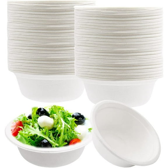 NOGIS 50 Pack Compostable 11.8oz Paper Bowls,Heavy-Duty Quality Natural Paper Bowls Disposable,Natural Plant Fiber Dinner Bowls for Snacks,Parties,Picnics,Banquets and Barbecues，White