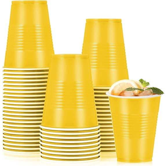 NOGIS 50 Pcs 16 oz Plastic Cups Disposable Drinking Cups Plastic Shot Glasses for Thanksgiving Christmas Birthday Wedding Party, Yellow