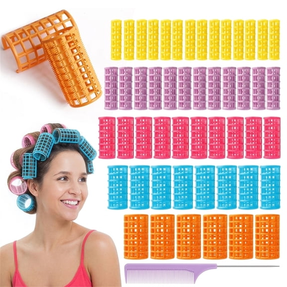 NOGIS 50 Pieces Plastic Hair Rollers Curlers Snap on Rollers Self Grip Rollers with Steel Pintail Comb, Hairdressing No Heat Hair Curlers for DIY Hairdressing Hair Salon Hair Barber, 5 Sizes