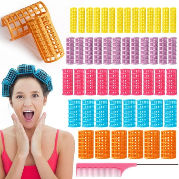 NOGIS 50 Pieces Plastic Hair Rollers Curlers Snap on Rollers Self Grip Rollers with Steel Pintail Comb, Hairdressing No Heat Hair Curlers for DIY Hairdressing Hair Salon Hair Barber, 5 Sizes