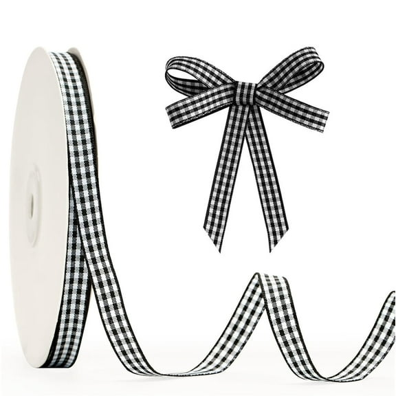 NOGIS 50 Yard 0.4" Wide Black Gingham Ribbon for Gift Wrapping, Soft Smooth Checkered Ribbon Plaid Embellishments for Cake Cookies Flower Gift Wrapping Christmas Anniversary Birthday Decoration