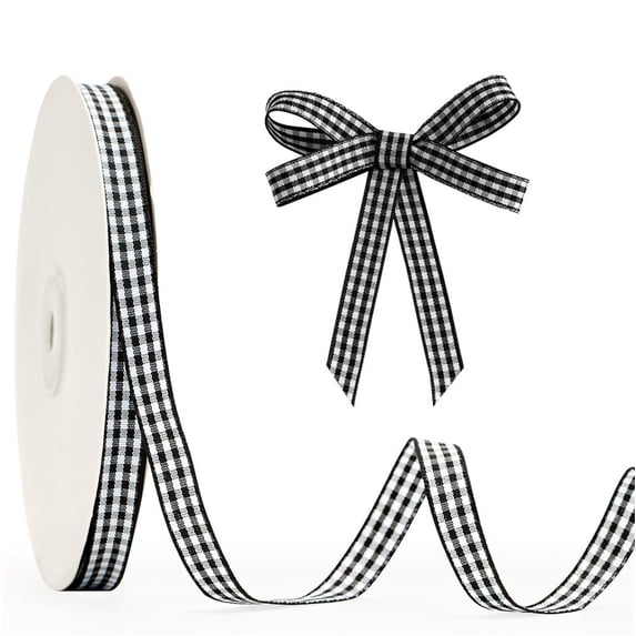 NOGIS 50 Yard 0.4" Wide Black Gingham Ribbon for Gift Wrapping, Soft Smooth Checkered Ribbon Plaid Embellishments for Cake Cookies Flower Gift Wrapping Christmas Anniversary Birthday Decoration