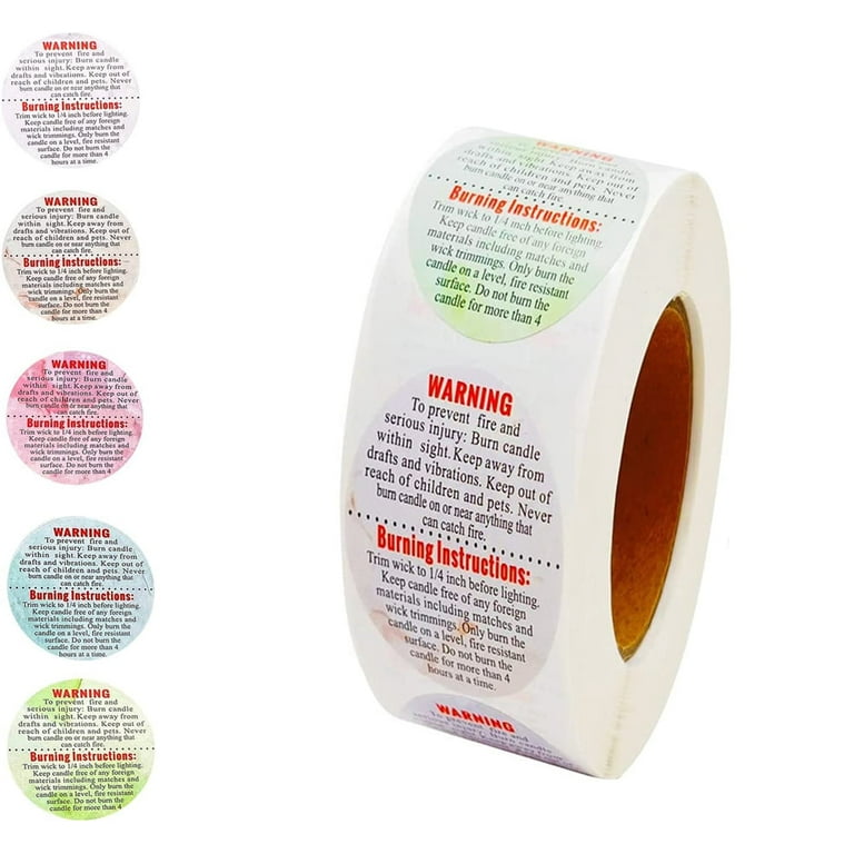 NOGIS 500PCs 1.5Inch Circular Candle Warning Stickers Candle Jar 