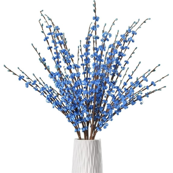 NOGIS 5Pcs Long Stem Jasmine Flowers Artificial, 29.5"/75cm Tall Fake Flower Bouquet, Artificial Pussy Willow Branches for Home Office Wedding Party DIY Floral Art Winter Decor (Blue)