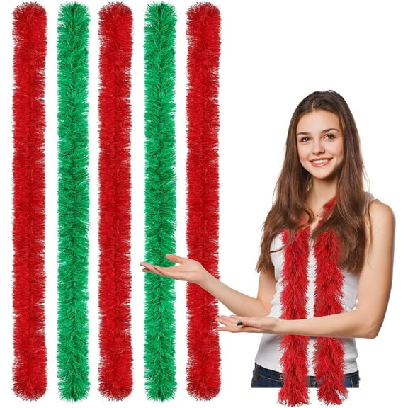 NOGIS Feather Boa 5Pcs Artificial Fluffy Boas 5Ft for Party Clothing Decoration Dance Party Scene Arrangement (Red/Green)