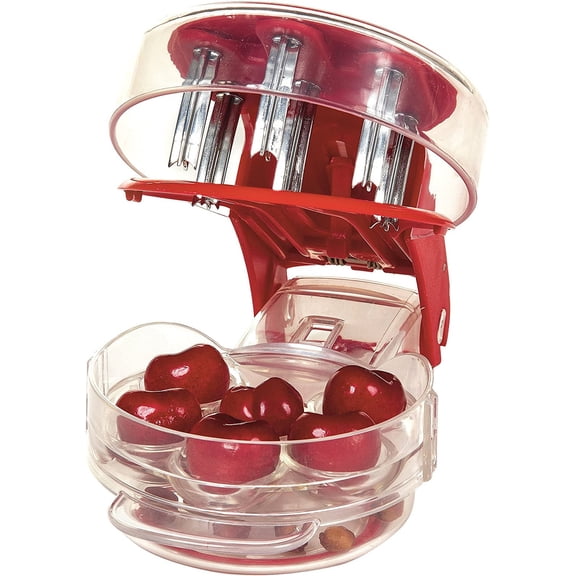 NOGIS 6 Holes Cherry Pitter - Cherry Seed Remover Machine Cherries Corer With Container Kitchen Gadgets Tool