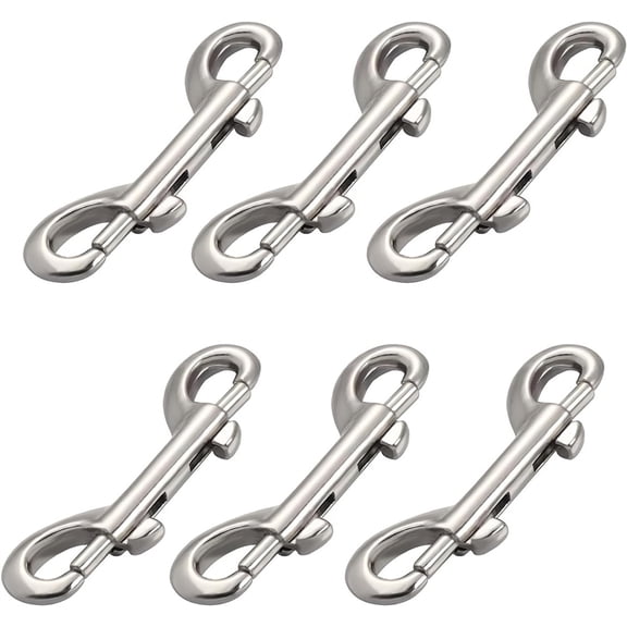 NOGIS 6 Pack Double Ended Bolt Snaps Hook,Zinc Alloy Hook Metal Clips for Dog Leash,Key Chain,Horse Tack,Pet Feed Buckets,Garage Use, Nickel Plated (3.5 Inch-Silver)
