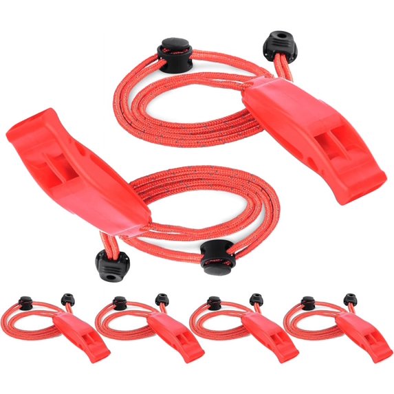 NOGIS 6 Pack Emergency Whistles, Loud Shrill Safety Whistle with Reflective Lanyard for Outdoor Climbing Hiking Camping Kayak Life Vest Jacket Boating Water Survival Rescue Signaling (Red)