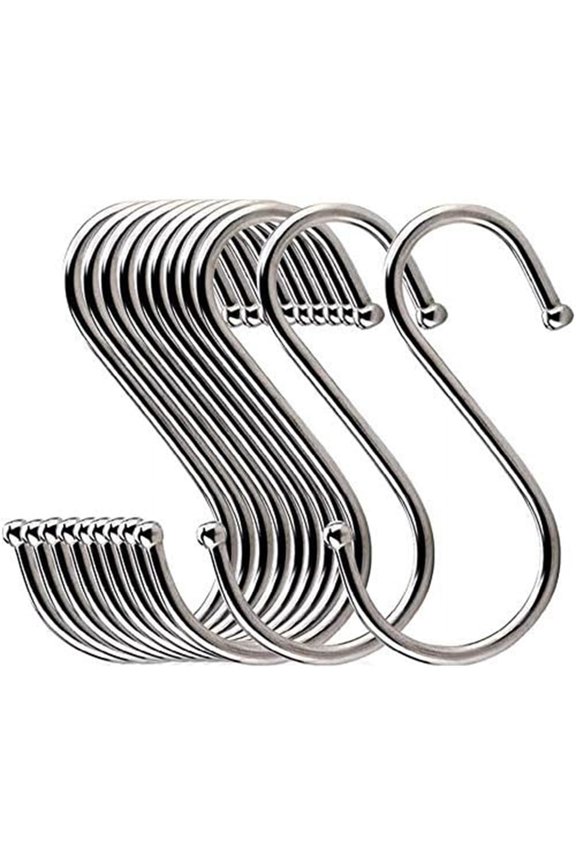 6-Pack S Shaped Hooks Stainless Steel Metal Hangers, 3.3 inch Metal Heavy Duty Hanging Hooks for Kitchen, Work Shop, Bathroom, Garden (Silver)