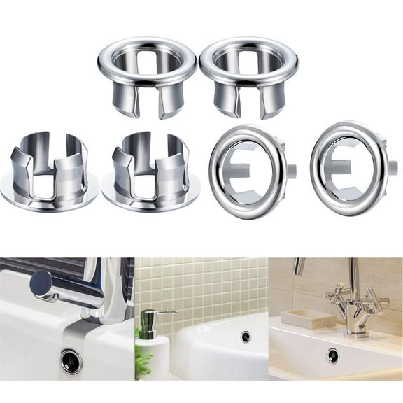 NOGIS 6 Pack Sink Overflow Ring Brushed Nickel Bathroom Kitchen Sink Basin Trim Overflow Cover Hole Insert Cap（Circular Hole）