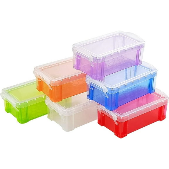 NOGIS 6 Pack Small Plastic Storage Box with Lid, 5.3"x3"x2" Stackable Clear Latch Storage Case Bins Organizer Container for Craft Items, Jewelry Beads, 6 Colors