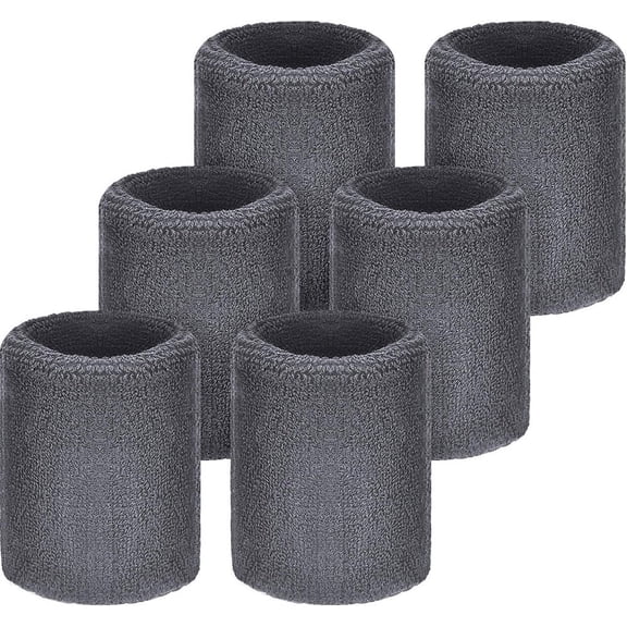 NOGIS 6 Pack Wrist Sweatbands Tennis Wrist Bands Absorbent Sweatbands for Football Basketball Running Athletic Sports and Working Out (Gray)