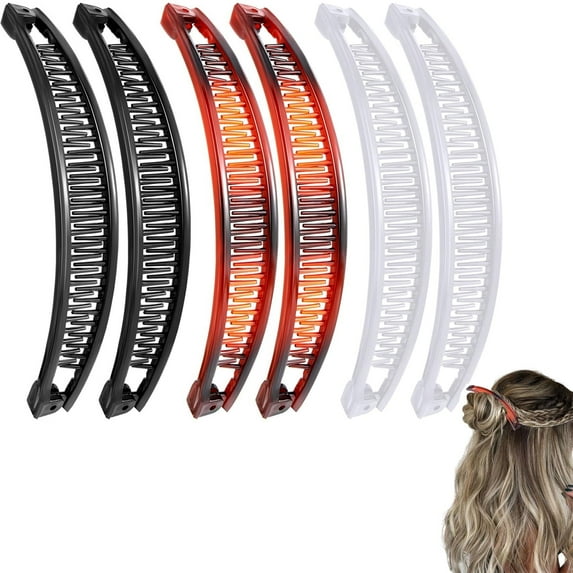 NOGIS 6 Pcs Banana Clips Hair for Thick Fine Vintage Classic Clincher Combs Clamp Grip Large Ponytail Holder Women Curly Claw Barrettes Double Clip, 3 Colors (Black, Brown, White)