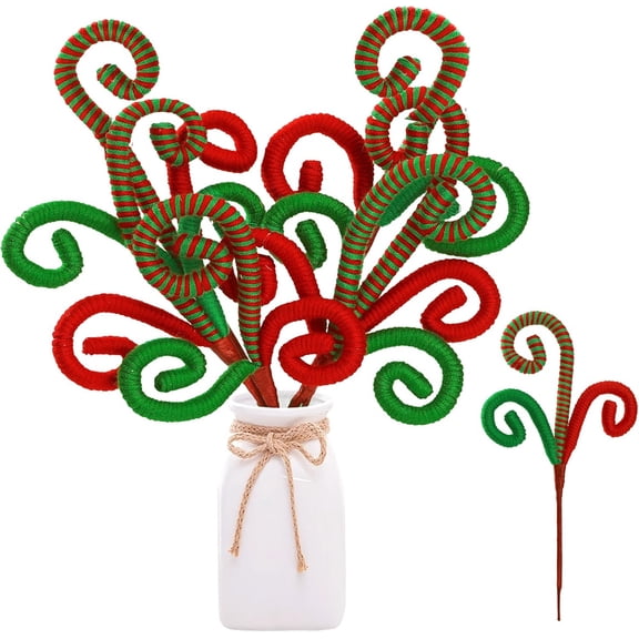 NOGIS 6 Pcs Christmas Tree Decoration Candy Cane Woolen Bells Candy Shape Christmas Tree Picks Lollipop Candy Curly Pick Ornaments Xmas Tree Topper for Vase Filler Home Office Decor (Green)
