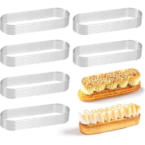 NOGIS 6 Pcs Oval Tart Rings, Stainless Steel Tart Ring Mold, Non Stick Perforated Cake Mousse Ring Heat Resistant Mini Tart Mold Tart Pan for Mousse Cheese Cake Muffin Pie Kitchen Baking Molds