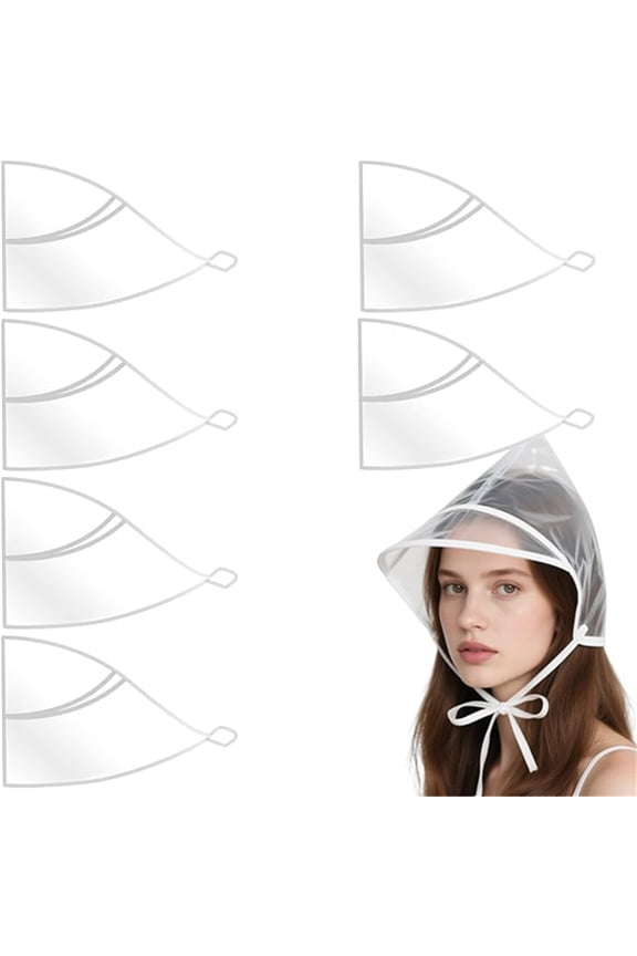 6 Pcs Rain Bonnet for Women,Plastic Rain Bonnets,Rains Scarf Waterproof Women,Clear Plastic Reusable Rains Hood Hat with Visor (White Edging)
