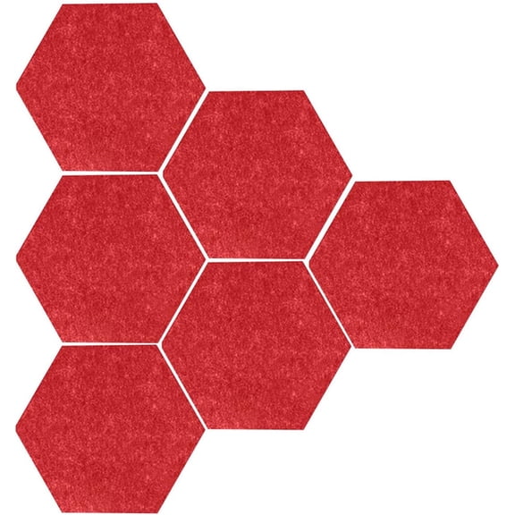 NOGIS 6 Pcs Self Adhesive Felt Bulletin Board Tiles, Hexagon Color Felt Pin Board Wall Tiles for Photos, Pictures, Memos (Red)