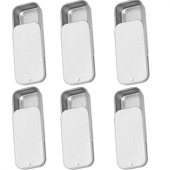 NOGIS 6 Pcs Small Slide Top Tin Lip Balm Tins with Lids Rectangular Metal Tins Containers for Lip Balm Candies Jewelry Crafts Pills Storage Kit (Silver, 2.36 x 1.38 x 0.39 Inch)