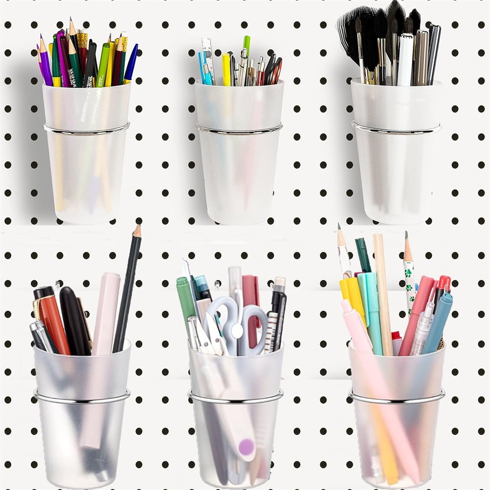 NOGIS 6 Sets Pegboard Cups with Loops, Peg Board Cup Holder Accessories Kit with Pegboard Hooks Assortment, Workbench Pegboard Tools Organizer Storage Bin for Office Garage (Clear)