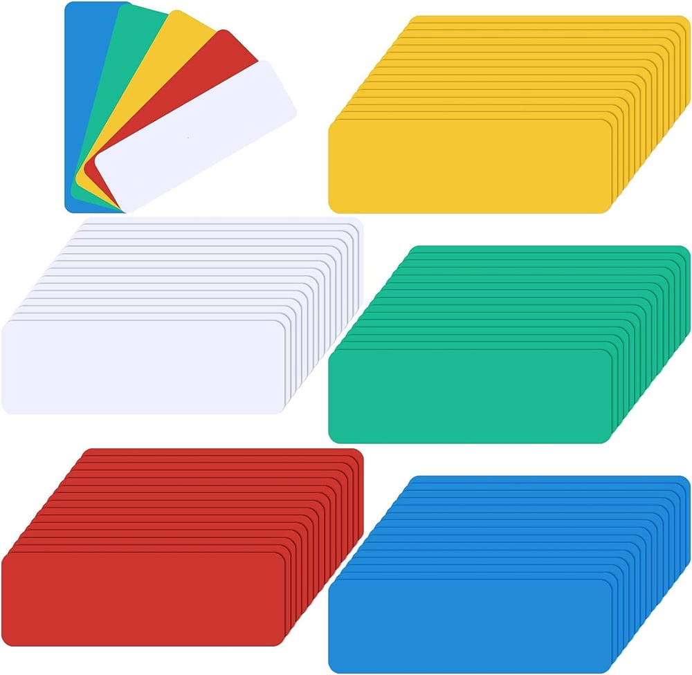 NOGIS 60 Pack Dry Erase Magnetic Labels Magnets Sticker Reusable Magnetic Name Tags Waterproof Magnetic Label Stickers for Classroom Office Whiteboard Fridge Cabinet Shelf, 5 Colors, 1 x 3 Inch