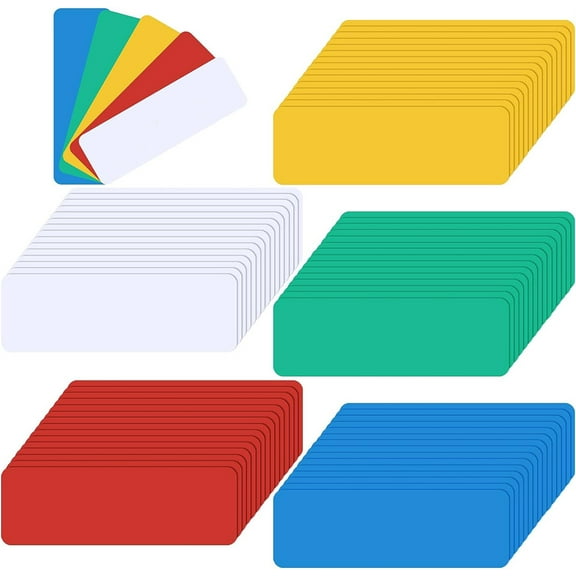 NOGIS 60 Pack Dry Erase Magnetic Labels Magnets Sticker Reusable Magnetic Name Tags Waterproof Magnetic Label Stickers for Classroom Office Whiteboard Fridge Cabinet Shelf, 5 Colors, 1 x 3 Inch