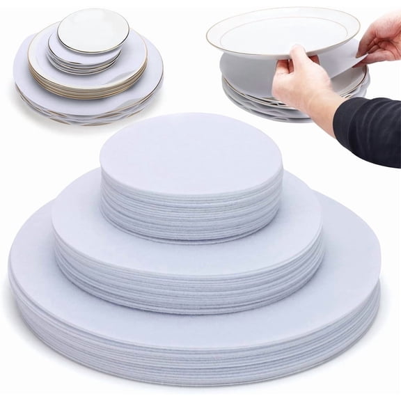 NOGIS 60 Pack Felt Plate Storage Dividers, 3 Sizes Thick Felt Round Dish Storage Protectors Pads Premium Plate Separators for Packing Stacking Cookware (White,5/7.5/10.5 Inch)