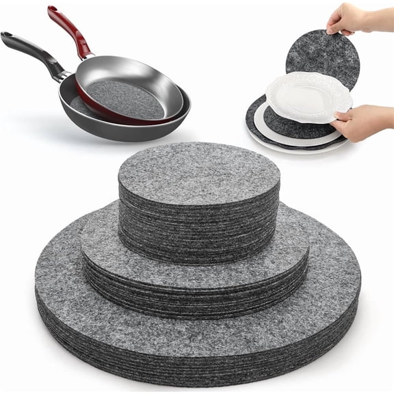 NOGIS 60 Pcs Felt Plate Dividers, 5”/7.5”/10.5” Round Thick Soft Felt Plate Dish Separator Protectors for Porcelain, China, Dishes & Saucers Stacking and Package, Grey, 3 Sizes