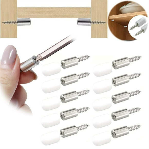 NOGIS 60PCS Self-Tapping Screws Cabinet Laminate Support, Shelf Pins with Non-Slip Sleeve, Shelf Holder Steel Pin Peg Self Drilling Screws, Self-Tapping Integrated Screw（White）
