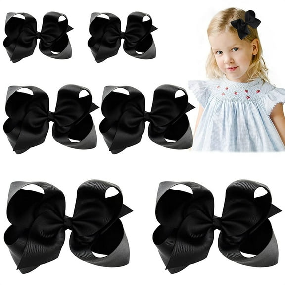NOGIS 6PCS Hair Clips Bows for Girls Alligator Clips Black Grosgrain Ribbon Solid Color Hair Accessories for Little Teen Toddler Girls Kids (6inch ×2, 4inch ×2, 3inch ×2)