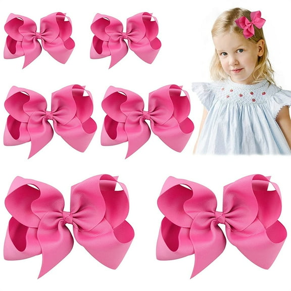 NOGIS 6PCS Hair Clips Bows for Girls Alligator Clips Rose Red Grosgrain Ribbon Solid Color Hair Accessories for Little Teen Toddler Girls Kids (6inch ×2, 4inch ×2, 3inch ×2)