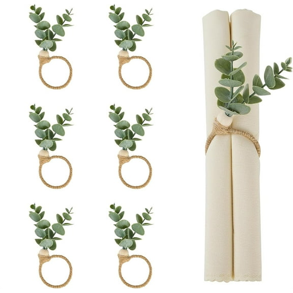 NOGIS 6PCS Napkin Rings Boho Spring Napkin Rings Eucalyptu Greenery Napkin Rings Farmhouse Wood Leaf Napkin Ring Armhouse Napkin Rings Holders for Cloth Napkins Wedding Banquet Dining Decor