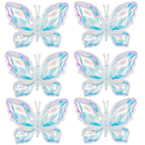 NOGIS 6Pcs Foil Balloons, Butterfly Foil Balloons, Rainbow Butterfly Holographic Clear Foil Balloon for Birthday Baby Shower Rainbow Wedding Party Decorations (25.6inch)