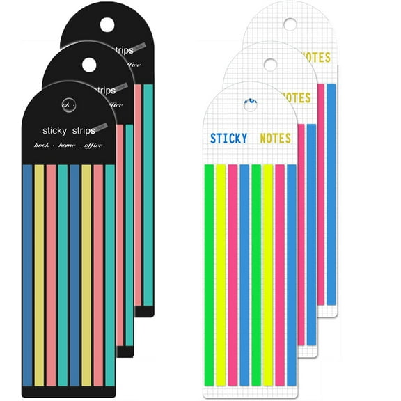 NOGIS 6pcs/960 Sheets Highlighter Sticky Strips Removable Transparent Marking Sticker Long Page Markers Thin Index Tabs Sticky Notes Neon Highlighter Tape for Reading Taking Notes