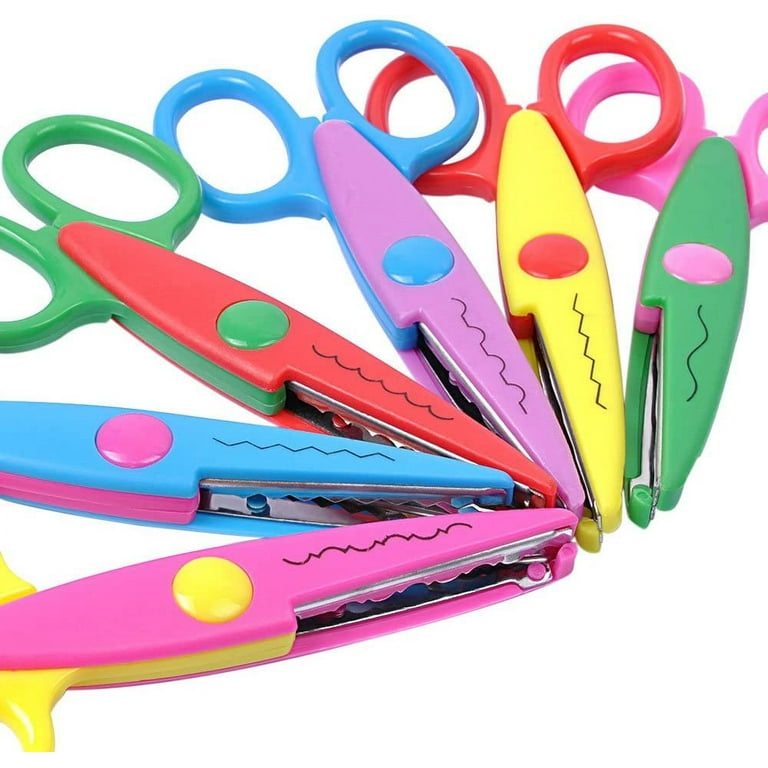 NOGIS 6pcs Plastic Safety Scissors Assorted Colors Creative Crafts Scissors  Wave Lace Edge Training Cutters Set for Paper Scrapbooking Decorative 