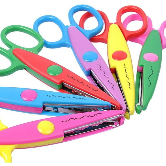 NOGIS 6pcs Plastic Safety Scissors Assorted Colors Creative Crafts Scissors Wave Lace Edge Training Cutters Set for Paper Scrapbooking Decorative