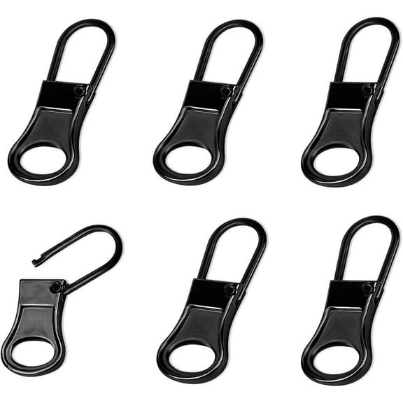 NOGIS 6pcs Replacement Zipper Pull, Detachable Zipper Pull Tabs Metal Zipper Pull Cord Extender Zipper Pull Repair Kit for Jackets Jeans Boots Backpacks Suitcases Purses (Black)