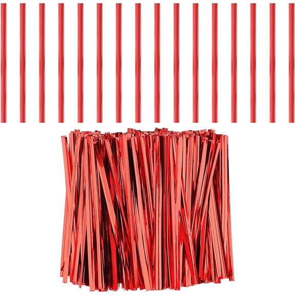 NOGIS 700 Pcs 4 Inches Metallic Twist Ties Reusable Bag Ties Plastic Bread Twist Ties for Candy Bags, Coffee Bags, Snacks, Cake Pops, Party Supplies(Red)