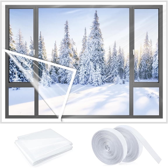 NOGIS 79 x 75 Inch Window Insulation Kit - Heavy Duty Adjustable Film with Adhesive Tape, Reusable Thermal Insulation for Winter, Breathable Weatherproof Home Protection