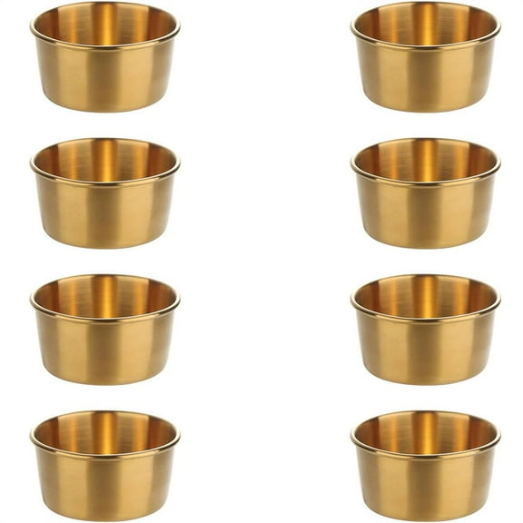 NOGIS 8 Pcs 2 oz Stainless Steel Dipping Sauce Cup, Mini Dip Bowls, Reusable Metal Condiment Cups Ramekins Containers for Ketchup Dressing Home Party Restaurant Kitchen (Gold)
