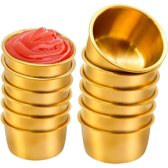 NOGIS 8 Pcs Small Sauce Cups, Ramekin Sauce Dipping Bowl 60ML Mini Sauce Cups Pudding Condiment Cups for Home Party Restaurant (Gold)