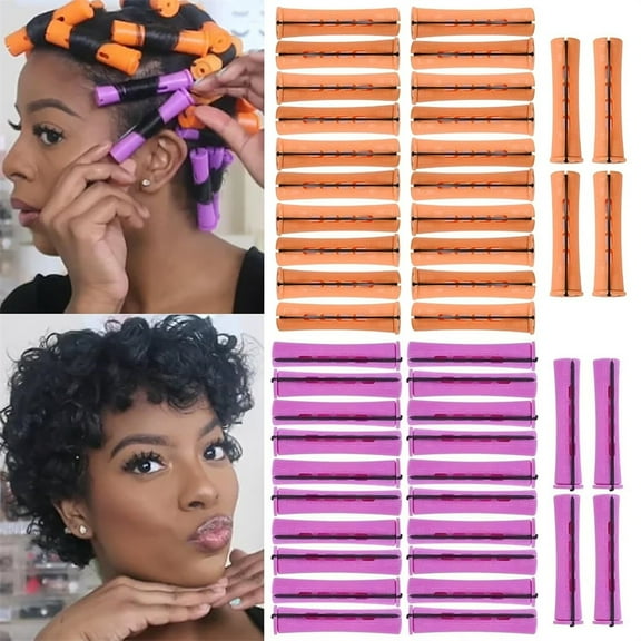 NOGIS 80pcs Perm Rods Set for Natural Hair, Cold Wave Perm Rollers for Short Medium Long Hair, 2 Sizes Plastic Perming Rods Heatless Curler for Women (Purple 0.75inch, Orange 0.87inch)