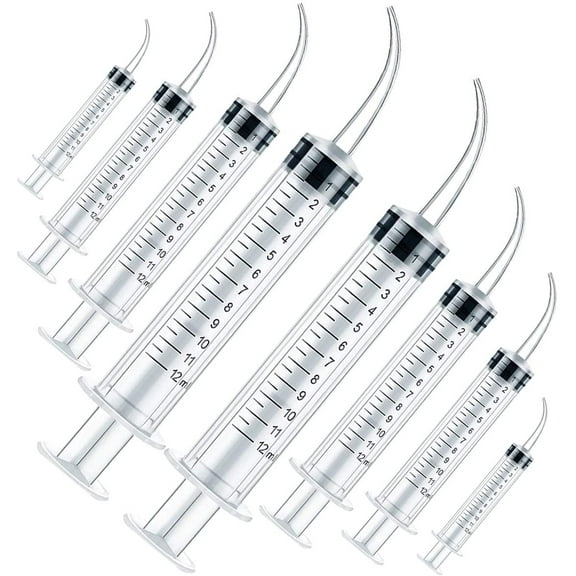 NOGIS 8pcs 12cc Dental Syringe Dental Irrigation Syringe with Curved Tip Disposable Graduated Dental Irrigation Syringe for Oral Dental Care, Lab, Feed Small Pet (with Measurement)