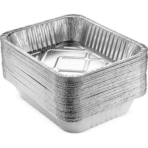NOGIS 9 x 13 ” Aluminum Foil Pans (150 Pack) | Durable Disposable Grill Drip Grease Tray | Half-Size Deep Steam Pan and Oven Buffet Trays | Food Containers for Catering, Baking, Roasting