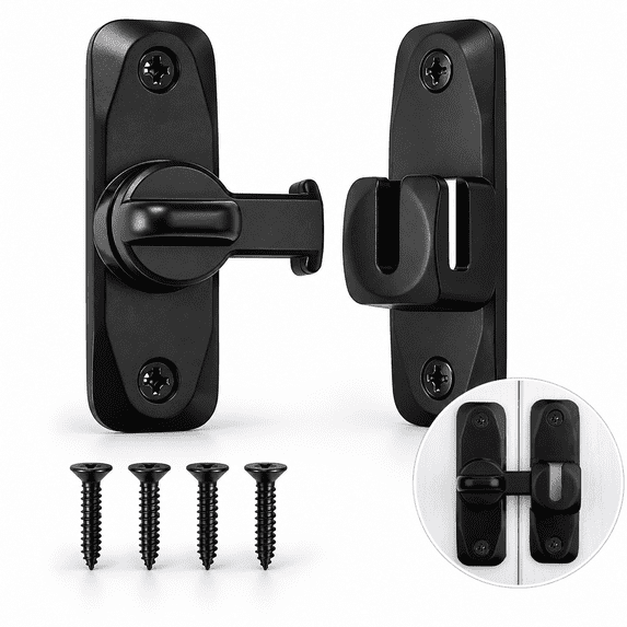 NOGIS 90/180 DegreeBarn Door Lock, Protect Privacy - Security Door Latch, Small Gate Latches Hardware for Barn, Garden, Bathroom, Cabinet, Window, Sliding Door (Black)