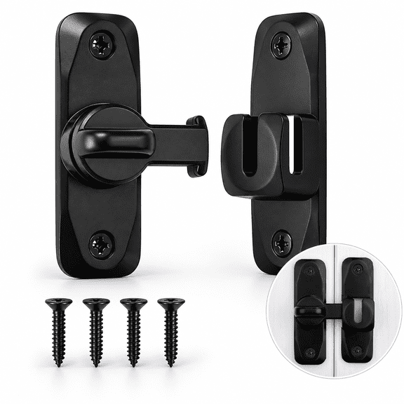 NOGIS 90/180 DegreeBarn Door Lock, Protect Privacy - Security Door Latch, Small Gate Latches Hardware for Barn, Garden, Bathroom, Cabinet, Window, Sliding Door (Black)