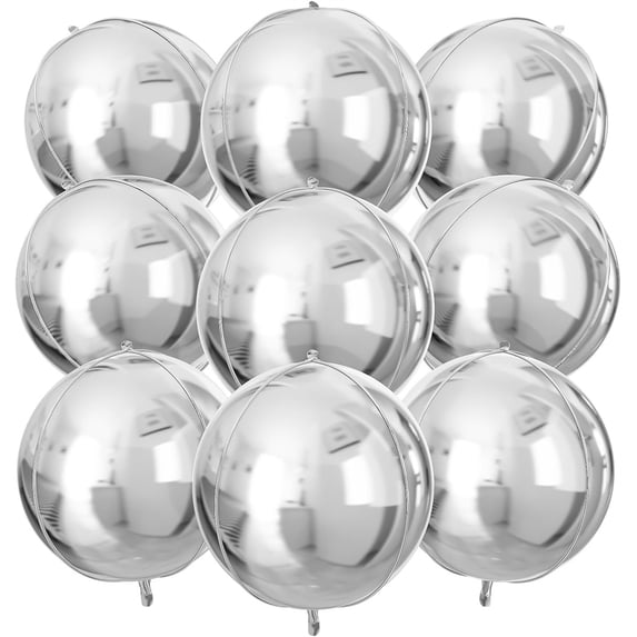 NOGIS 9Pcs Large Silver 4D Giant Round Foil Balloon 4D Mirror Metallic Balloons for Christmas New Year Birthday Party Graduation Wedding Baby Shower Decoration Supplies ( 22 Inch)