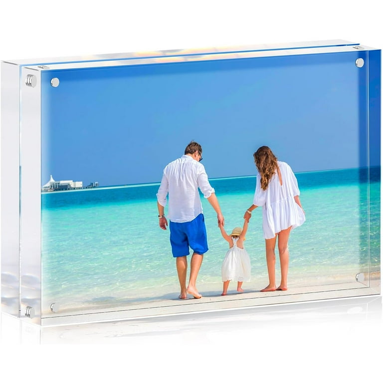 AMEITECH 5x7 Inch Acrylic Magnetic Photo Frame - Double Sided, Free Standing Desktop Display With UV Protection