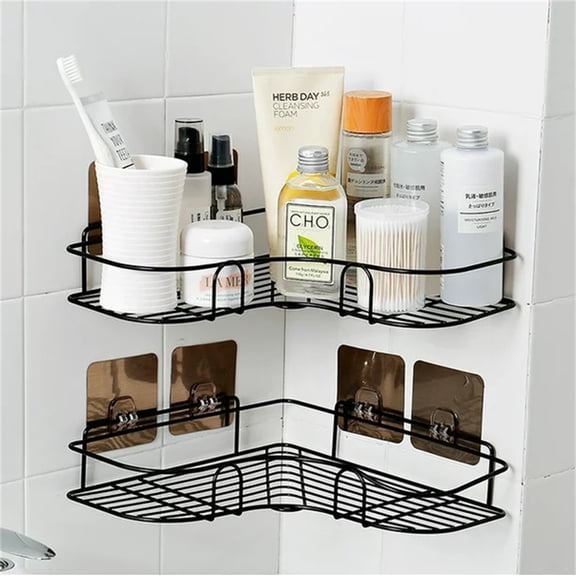 NOGIS Adhesive Shower Caddy, Non-Drilling Corner Shelf Hanging Bathroom Shelf Floating Shelf for Kitchen/Bathroom Organizer and Storage(Black, 1 Pack)