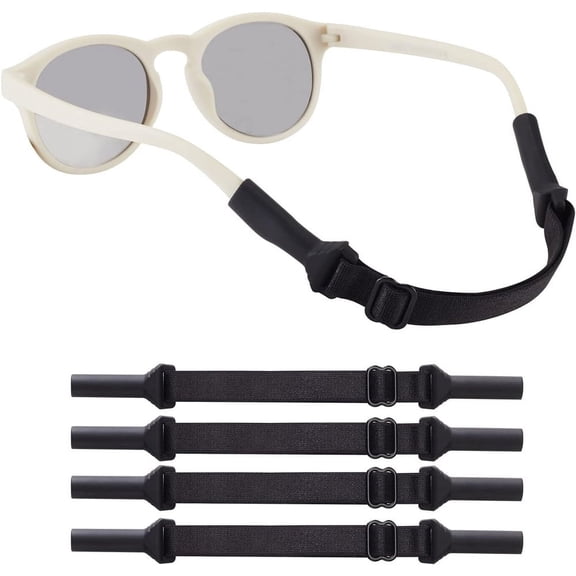 NOGIS Adjustable Glasses Strap - 4 Pack No Tail Eyeglass Straps, Universal Fit Rope Eyewear Retainer, Sport Unisex Sunglass Retainer Holder Strap (Black,10.6 inch)